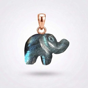 Colgante de Elefante de Ópalo Azul Natural, Chapado en Oro Rosa, Tallado a Mano, Amuleto de Piedra Preciosa, Cristal Curativo, Collar con Tótem Animal - Product Image 6