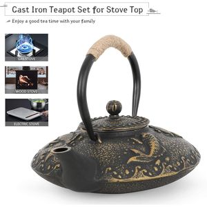Koi Fish Cast Iron <b>Teapot</b> <b>Set</b> 26 oz Stainless Steel Infuser Japanese Style Stove Top Tea Kettle & 4 Cups Gift <b>Set</b> - Product Image 3