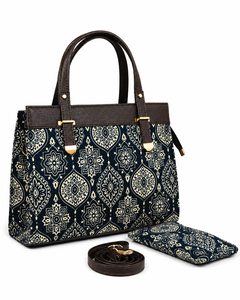 Conjunto de 3 Bolsos de Mano de Lujo para Mujer, Bolso Tote con Estampado de Brocado Kalamkari, con Bolsa de Mano a Juego y Correa Desmontable para Bodas y Fiestas - Product Image 3