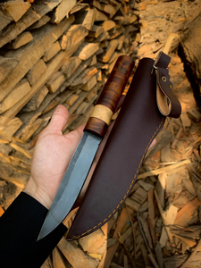 Couteau de chasse artisanal en acier à haute teneur en carbone, lame fixe avec manche en bois dur, étui en cuir véritable, pour le camping en plein air et la survie - Product Image 6
