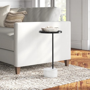 Mesa Auxiliar Moderna con Contraste de Estilo, Bandeja Superior Elevada, Base Redonda con Soporte Delgado y Peso, Diseño que Ahorra Espacio y Barras - Product Image 2