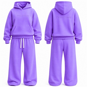 <b>Prime</b> Power Women's Purple Fleece Hoodie Jogger Set Casual Loose Fit All Seasons Tracksuit Solid Color Two Piece Sportswear - Product Image 1
