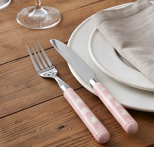 Ensemble de couverts en acier inoxydable avec poignée rose mignonne et motif arbre, résistant au lave-vaisselle, pour la table de mariage - Product Image 4