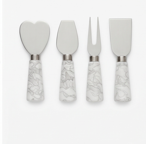 Ensemble de couteaux à fromage et à beurre en acier inoxydable avec manche en marbre blanc, parfait pour les mariages, la maison et la cuisine - Product Image 1