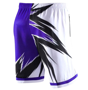 Men's Purple White Black Print Basketball Shorts Moisture Wicking Elastic Waist Zipper Pocket Summer Sportwear - Product Image 3