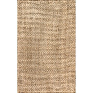 Tapis rectangulaire en jute fait main, tissage plat, couleur unie, style farmhouse, pour salon, nettoyage facile, poils fins - Product Image 1