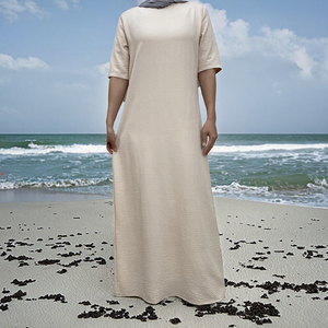 6722 #   Nuevo Vestido de Noche Largo hasta el Suelo, Estilo Kaftan, de Cintura Natural, en Crepé, Transpirable, Lavable, Antiarrugas, Color Liso, para Verano, Moda Moderna - Product Image 3
