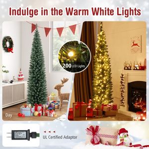Albero di Natale Artificiale Pre-Illuminato 5/6/7/8/9 Piedi con 150/180/200/300/400 Luci LED Bianco Caldo Stile Pencil - Product Image 3