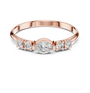 Bague de fiançailles en or rose avec sept pierres de moissanite taille marquise pour femme, bague minimaliste pour mariage, anniversaire ou promesse - Product Image 2