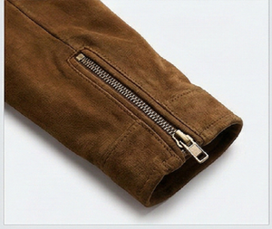 Genuine Leather <b>Suede</b> Winter Motorcycle Biker <b>Jacket</b> for Men Slim Fit Windproof with Polyester Lining - Product Image 6