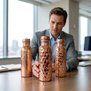 Excellent Quality Pure Copper Water Bottle Assorted Hammered Design health benefits traditional Indian handicrafts at best price - Product Image 5