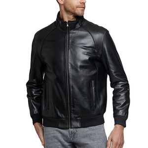Veste en cuir véritable pour homme, style bomber, fermeture éclair, tendance, veste de motard pour homme. - Product Image 2