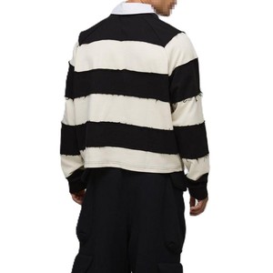 Camiseta de Rugby Personalizada con Logotipo de Marca, Cuello Blanco en Contraste, con Rayas Desgastadas, 100% Algodón, Estilo Vintage para Hombre - Product Image 2