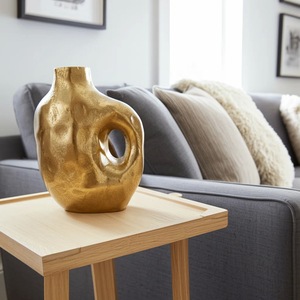 Vase de table moderne en métal pour exposition florale, centre de table élégant pour hôtel, salle à manger, salon, restaurant, finition craquelée - Product Image 4