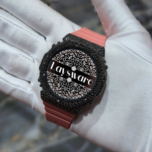 Montre exclusive en moissanite finition diamant noir, cadran rose, bracelet en caoutchouc de luxe inspiré des designers, pour hommes et femmes - Product Image 3