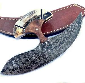 Couteau à pizza en acier Damas de style moderne, unique, avec manche en bois personnalisé et étui en cuir, artisanat en acier, compatible micro-ondes international - Product Image 2