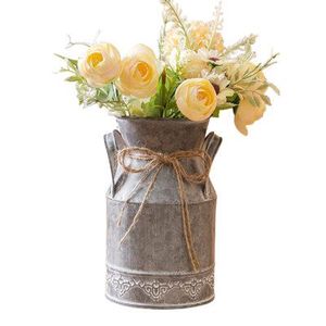 Vintage Metal Milk Can <b>Vase</b> Rustic Decorative Accent For Charming Countryside Serenity - Product Image 1