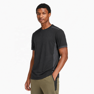 T-shirt pour homme vert olive, col rond, manches courtes, coupe classique, séchage rapide, tricoté en polyester, vêtement décontracté - Product Image 1
