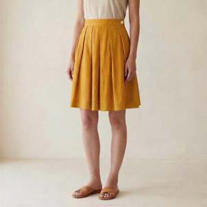 Women Yellow Cotton Pleated Knee Length <b>Skirt</b> For Women Featuring Lightweight Fabric Modern Style Comfortable Fit For Everyday - Product Image 5