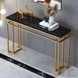 Modern <b>Black</b> Marble Top <b>Console</b> Table With Gold Metal Frame Rectangle Entryway Decor Contemporary Home Accent Piece - Product Image 1
