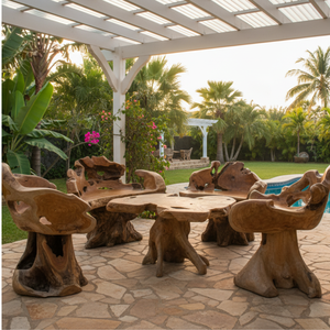ARTERRA Luxury Handmade Solid Teak Root Coffee Table Set Sculpted Chairs Modern Rustic Natural Wood Outdoor Patio Furniture - Product Image 6
