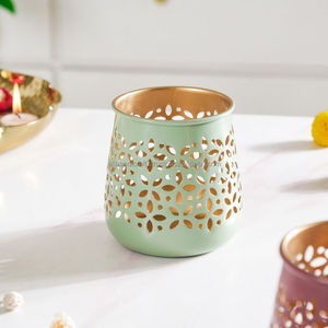 White Round Die Cut <b>Lantern</b> Votive Candle Holder with Interior <b>Copper</b> Finish for Hom Decor Other Event Festivals - Product Image 6