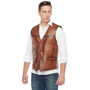 Premium Breathable <b>Men's</b> Genuine <b>Leather</b> <b>Vest</b>-Custom Slim Fit Winter Black Waistcoat with Classic Button Closure - Product Image 3