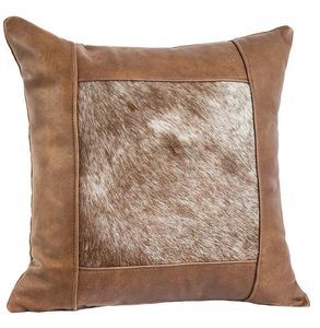 Square Leather Pillow with Cowhide Pattern 20x20in Home Decor Throw Cushion - Product Image 2