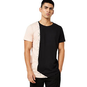 Camiseta de Cuello Redondo con Costuras Asimétricas en Negro y Rosa para Hombre, Manga Corta, Estilo Casual, Logotipo Personalizado, OEM, ODM, Ropa al por Mayor - Product Image 4
