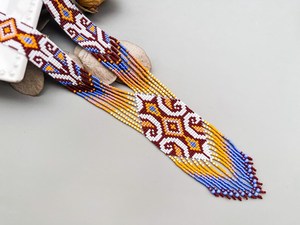 TRENDING Handmade DESIGN Boho hippie necklace, ethnic beaded jewelry , Long Gerdan, cream blue orange necklace for wedding, gift - Product Image 3