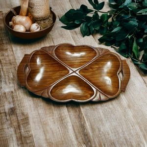 Handcrafted Wooden Heart Shaped Compartment Wooden <b>Tray</b> Natural Seasoned Polished Wood Elegant for Restaurant Available - Product Image 5