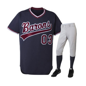 Conjunto de Uniforme de Béisbol Personalizado Azul Marino y Granate – Jersey con Cuello en V y Pantalones Blancos, Nombre y Número del Equipo, Fabricante OEM ODM - Product Image 1