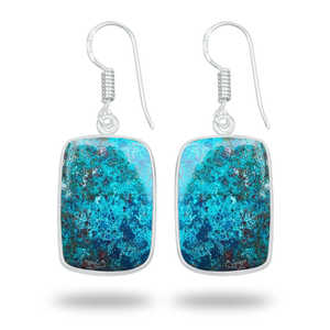 Boucles d'oreilles plaquées argent naturel avec pierre précieuse Shattuckite, formes multiples, cadeaux tendance pour elle, pour femme, pour soirée - Product Image 4