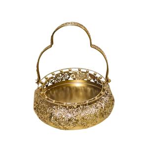 Corbeille à fruits en filigrane métallique doré avec poignée pivotante, bol rond décoratif à motifs floraux ajourés pour table à manger, décoration intérieure, Pooja - Product Image 1