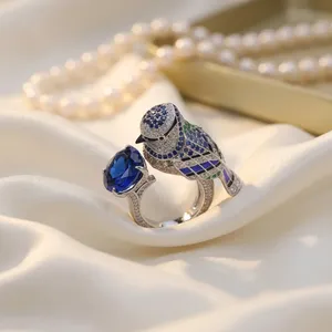 Royal Blue Bird Sapphire Engagement Wedding <b>Ring</b> 925 <b>Sterling</b> <b>Silver</b> Prong Setting Customized <b>Adjustable</b> Party Anniversary - Product Image 2