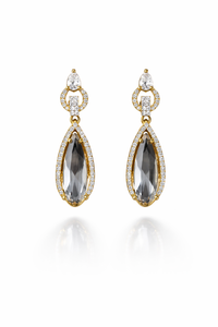 Pendientes de Lujo ELVORA GEMS para Mujer, Chapados en Oro de 18K, con Cuarzo Ahumado en Forma de Gota, Engaste de Bisel, para Boda - Product Image 5