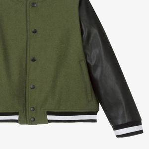 Nouvelle veste bomber universitaire en laine bleu roi et cuir noir, col montant, style universitaire, design streetwear, logo frontal - pour l'hiver - Product Image 3