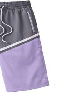กางเกงขาสั้นผู้ชายสีเทาและสีลาเวนเดอร์แบบมีเชือกผูกเอว มีกระเป๋าซิป สวมใส่สบาย เหมาะสำหรับฤดูร้อน ชายหาด กีฬา แห้งเร็ว - Product Image 5