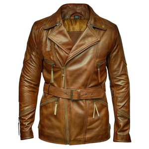 Chaqueta de Motociclista de Cuero Genuino de Piel de Oveja Marrón para Mujer al por Mayor con Cinturón y Cremallera - Product Image 2