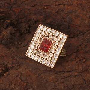 Ruby Carved Stone Polki Designer Ring with Zircon Casual Romantic Daily Jewelry - Product Image 3