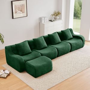 Divano a L Senza Struttura a 4 Posti, Antiscivolo, Senza Montaggio, Braccioli Curvi, Tessuto Teddy ad Alta Densità 32D, Arredamento per Soggiorno - Product Image 2