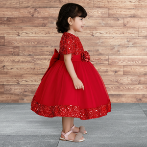 Robes de fille rouges personnalisées pour mariage, broderie de paillettes avec nœud, robes de luxe pour enfants, fête d'anniversaire, événements formels, banquet - Product Image 4