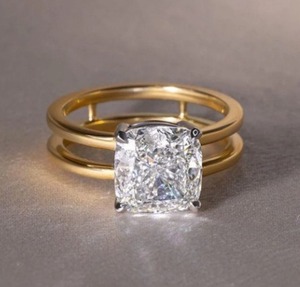 Luxury <b>Cushion</b> Cut CZ Diamond Enhancer <b>Ring</b> Secure Prong Setting Gold Double Band Birthstone Jewelry For Her Engagement - Product Image 2
