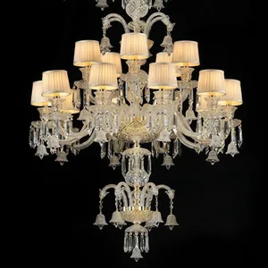 Lustre en cristal importé, 43 lumières, trois niveaux, abat-jour en tissu de luxe, lampe de plafond pour salon, hôtel, villa - Product Image 2
