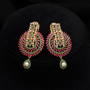 Elegante Conjunto de Collar de Perlas y Rubíes con Pendientes, Chapado en Oro de 22K, Collar Nupcial del Sur de la India, Joyería Tradicional, Regalo - Product Image 2