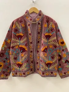 Vintage Cotton Velvet Suzani Embroidery Indian Bohemian <b>Hippie</b> Women Winter <b>Jacket</b> Unisex Wholesale Outerwear - Product Image 2