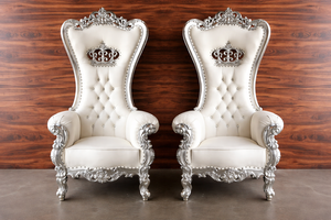 Chaises de trône de mariage élégantes en argent, ensemble de chaises royales personnalisées pour roi et reine, chaises de trône de mariage en bois fabriquées à la main aux États-Unis - Product Image 2