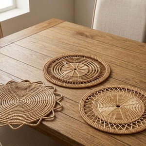 List Rattan Placemats, Wicker Charger, Round Natural Brown White Fish Shape Table Mats Decorative Coasters <b>Set</b> Vietnam - Product Image 2
