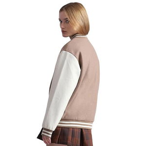 Custom Made Wholesale Cropped <b>Varsity</b> <b>Jacket</b> for Women Genuine Leather & Wool Embroidery College Polyester Material Autumn - Product Image 3