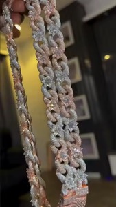 Customized <b>Rose</b> White Real Gold Plated 14mm Heavy Multicolored Cuban Chain Link Necklace for Women and Men's - Product Image 4